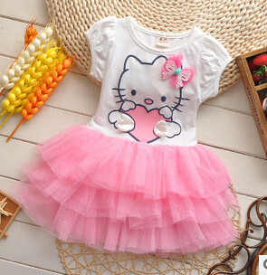 Summer Style Girls Dress Hello Kitty Cartoon Wings Tutu Dress Bow Veil Dresses For Girls Children
