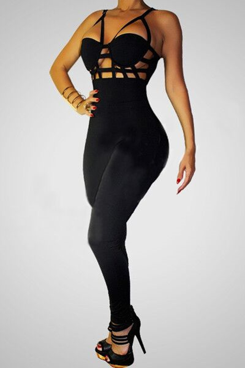 2015 New Black Pockets Pencil Jumpsuit Long Women\'s Bodycon Jumpsuit Sexy Bandage Bodysuit Overalls Slim Pants Ladies Jumpsuit (2)
