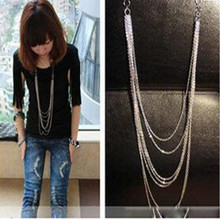 2015 Fashion New Vintage Style Multi-layer Women Silver Multi-Chain Tassel Necklace Long Chain Men Jewelry bijoux