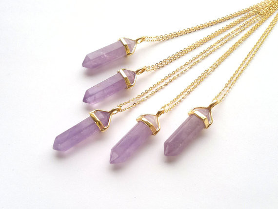 Amethyst Necklace Gold Crystal Point Pendant Necklace Amethyst Jewelry Natural Stone Gold Chain Purple Stone Necklace Boho Mineral Jewelrya
