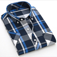 men shirts M-5XL fashion new 2016 summer leisure social men shirt print plaid short sleeve thin casual shirt plus size,LB2074