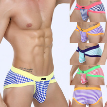 Men’s Underwear Wholesale Sexy Modal Lattice Grid Breathable Comfortable Briefs Built-in Cock Ring