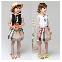 fashion 2016 new summer kids baby girls clothes Girls plaid Dresses sleeveness children’s causal cotton dress princess dress