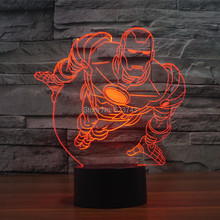 Free Shipping 7 Color changing Flying IRON MAN 3D Plastic LED Night Light with USB charger table Lamp for children baby gift