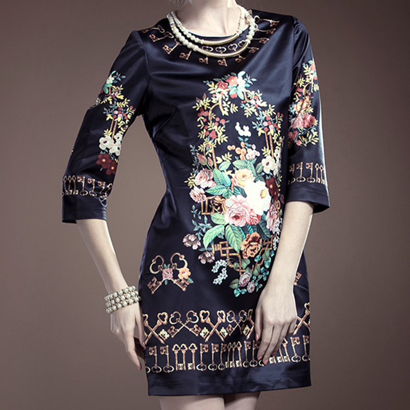 free shipping Fashion summer 2014 fashion women's elegant vintage print half sleeve one-piece dress