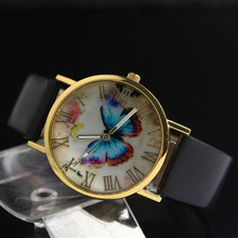 2015 New Lady Womens Fashion Butterfly Style Leather Band Analog Quartz Wrist Watch Gift Dave
