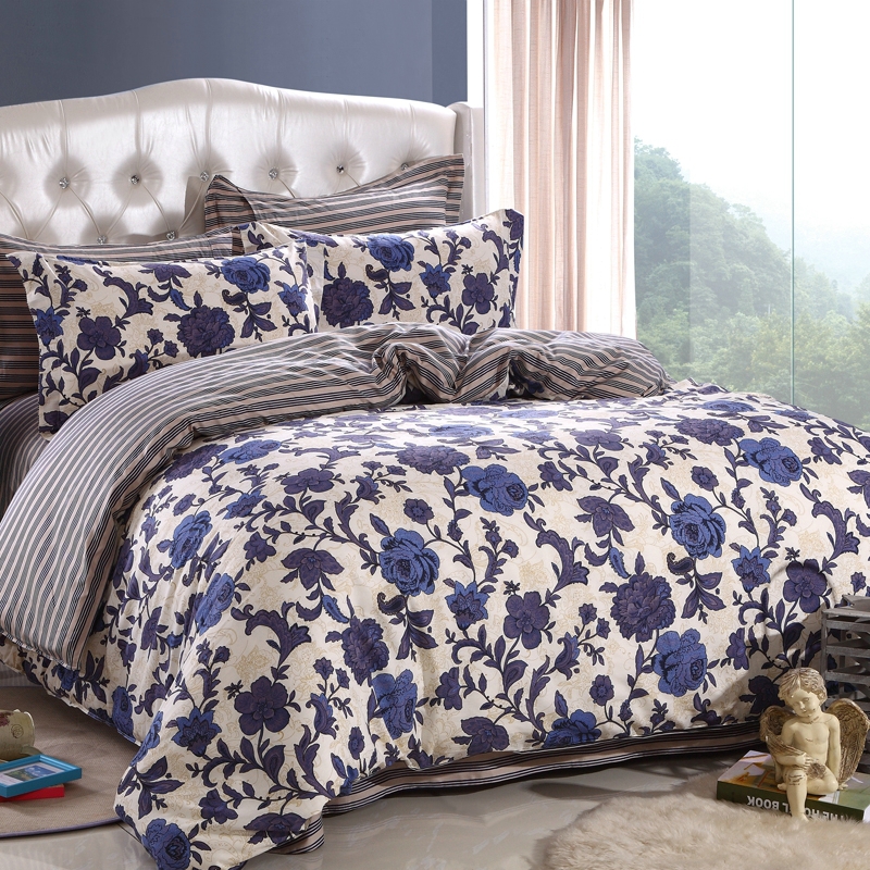 GL'S Hometextile,king/queen/full/twin size 100% cotton bedding set,duvet cover set without comforter,blue flower,free shipping