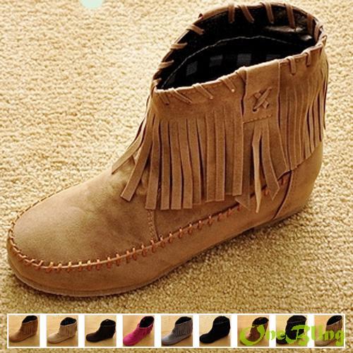 Fashion Women Boots Hidden Increasing Height Low Or High Shaft Ankle Boot Flat Tassels Slip-on Hot Selling