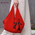Enthetic Style Casual Hand Bag Shadow Figures Print Linen Blended Fabric Super Light Bag Ladies Desginer