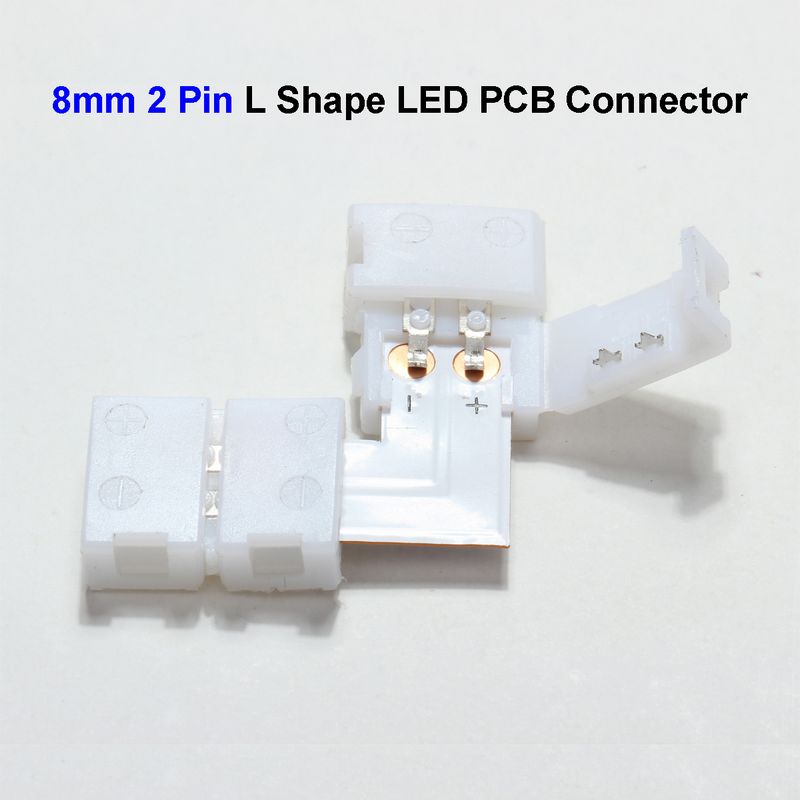 ( 300 pcs/lot ) 8mm 2 Pin L Shape 3528 LED Strip PCB Connector Adapter For SMD 3528 Single Color LED Strip No Soldering