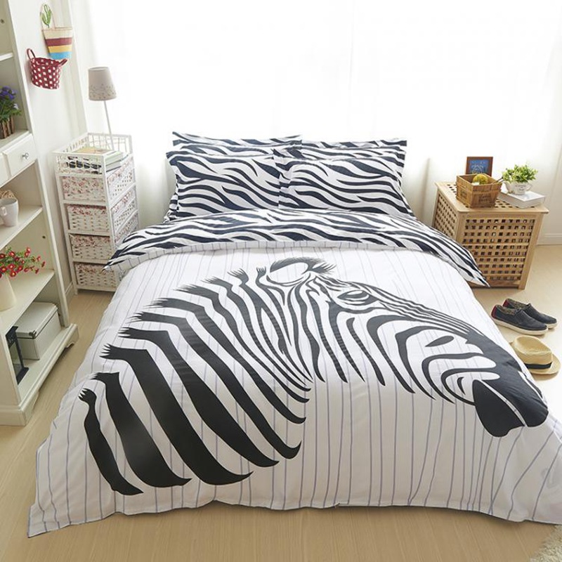 YADIDI 100% Cotton Zebra Cartoon Bedding Set 4Pcs Home Black and White Stripe Bedclothes Twin Queen New design