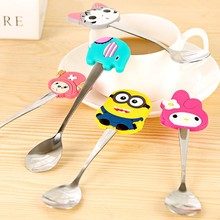 New Arrive Kawaii Spoon Cutlery Cartoon Silicon Minions Kids Stainless Steel Tableware Spoon Kitchen Accessories New Year Gift