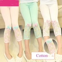 2016 Summer Style Top Quality Cotton Lace Girls Pants Candy Color Girls Leggings Calf-length Kids Leggings For Retailing GP0015