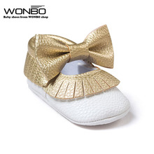 Baby Girls Mary Jane Flower Baby Shoes PU Leather Baby Moccasins Gold Bow Girls First Walker Toddler Moccs
