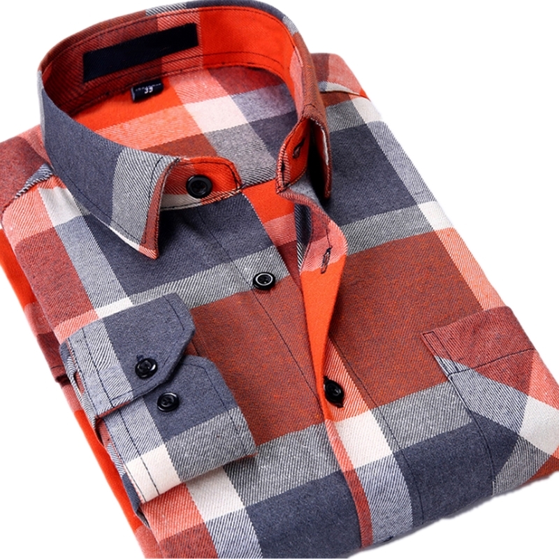 mens blue and orange plaid shirt