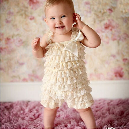 Cute Petti Baby Girl Lace Romper with Straps and Ribbon Bow Jumpsuit Infant 21 Colors