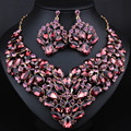 KC Gold plated Statement Crystal Necklace and Earrings for Women Wedding Party Jewelry Sets