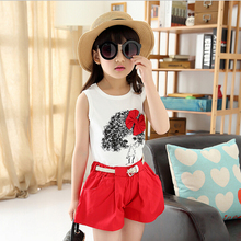 Children’s wear the new summer 2015 han edition printed shorts girl child fashion sleeveless two-piece children’s suit retail