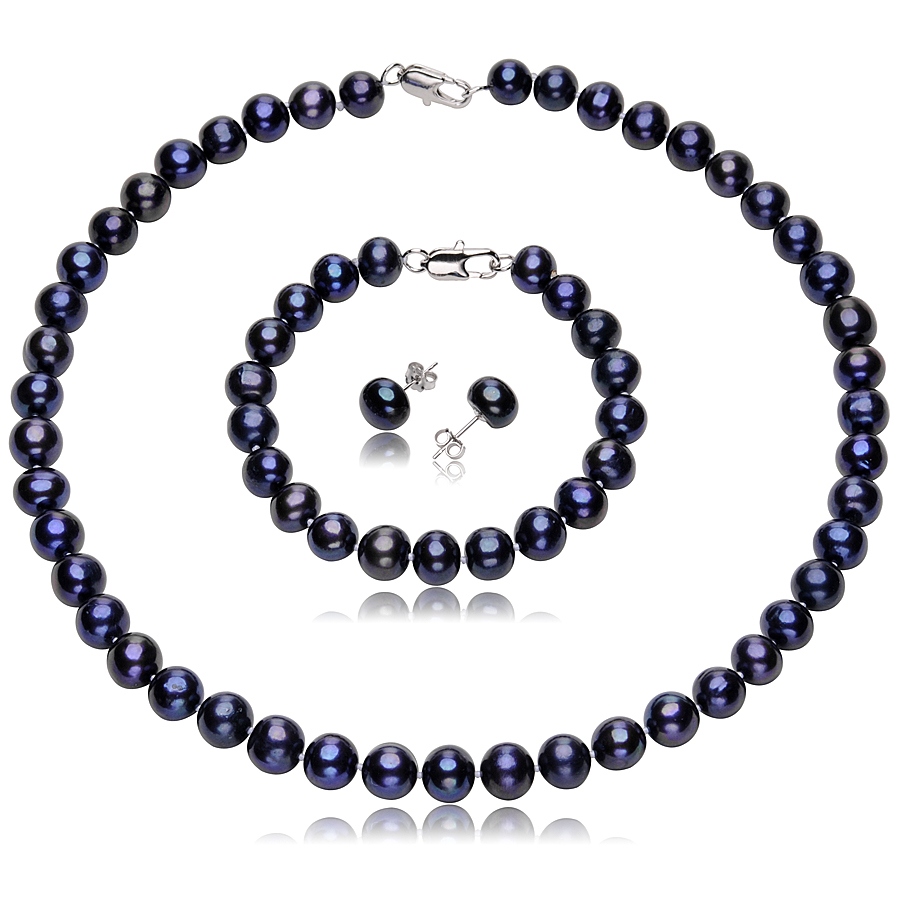 Women\'s Freshwater Pearl Jewelry Sets 9-10mm Black...