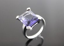 Square Anel Feminino Purple Stone Wedding Rings Sterling Silver Ruby Jewelry for Women Blue CZ Diamond