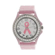 Newly Design Women Girl’s Pink Cancer Symbol Watch Quartz Rhinestone Silicone Jelly Watches Dec30