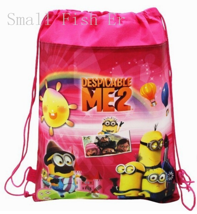 Despicable Me backpack Miniom drawstring beam port Non-woven children school bags (4)