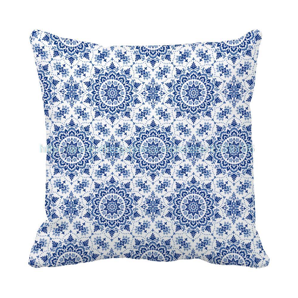 Custom Chinese Style Blue And White Porcelain Geometric Design Throw Pillow Sofa Cushions Home ...
