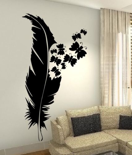 Beauty Feather Plume wall art custom vinyl decals stickers decor butterfly 48X132CM