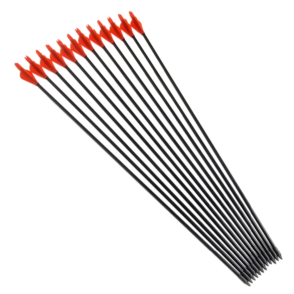 Hot Sale 12pcs Fiberglass Arrow 31 Arrowhead and Red Plastic Feather For Long Bow Arrow Hunting