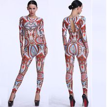 S~XXXL Plus Size women Tribal Tattoo Printed Jumpsuit Romper Curvy African Aztec Bodysuit Celebrity Catsuit Playsuit Tracksuit