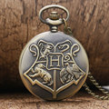 Hot Sale Big H Hogwarts School Motto Vintage Retro Quartz Pocket Watch with Necklace Chain for