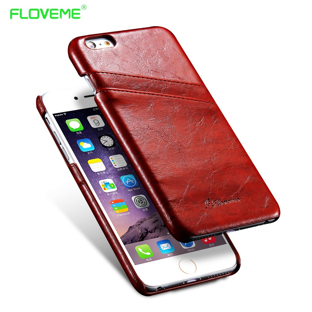 FLOVEME Retro Grease Glazed Case for iPhone 6 6s Plus Fashion Leather Back Cover Card Slot