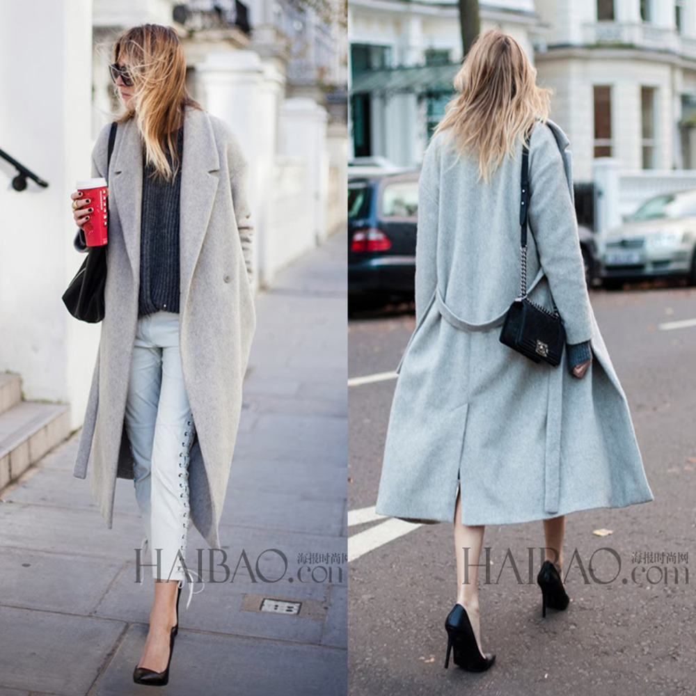 2014 New Design Winter coat women Grey Wool Coat Long sleeve Turn-down Collar Women's  coat OL Fashion Lady  Women's clothing