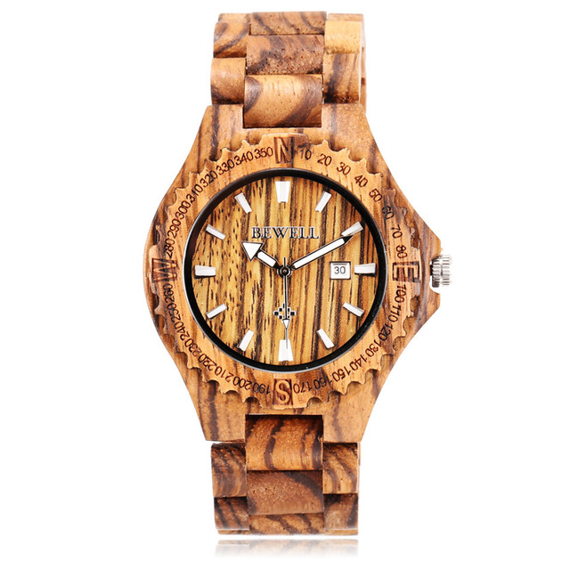 Zegarek męski BEWELL naturalne drewno z kalendarzem różne kolory