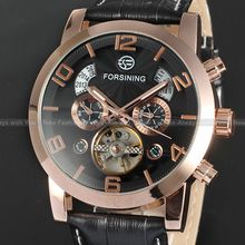 2015 Forsining Horloges Mannen Tourbillion Day Mechanical Auto Leather Watch Men Wristwatch Christmas Gift Gift Box
