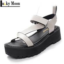 Women Flat Platform Sandals Ankle T-strap Fashion Trend Sandals Flat Heel Black White Female Summer shoes Hot sale #HO625-1