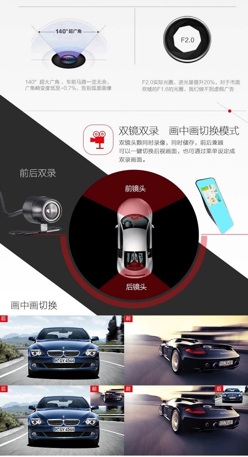 New 2015! Android Full HD dual-lens camera + HD night vision + GPS + Bluetooth + Wifi Mulfunction Car rearview mirror Car DVR (10)