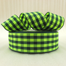 25Y42281 1″(25mm) green plaid scotish ribbon printed polyester ribbon 25 yards, DIY handmade materials, wedding gift wrap