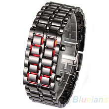 2013 New Fashion Men Women Lava Iron Samurai Metal LED Faceless Bracelet Watch Wristwatch 0E93