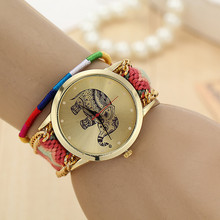 2015 nuevo estilo 13 colores pulsera de cuerda trenzada ginebra relojes hecho a mano elefante para relojes de cuarzo relojes wirstwatch