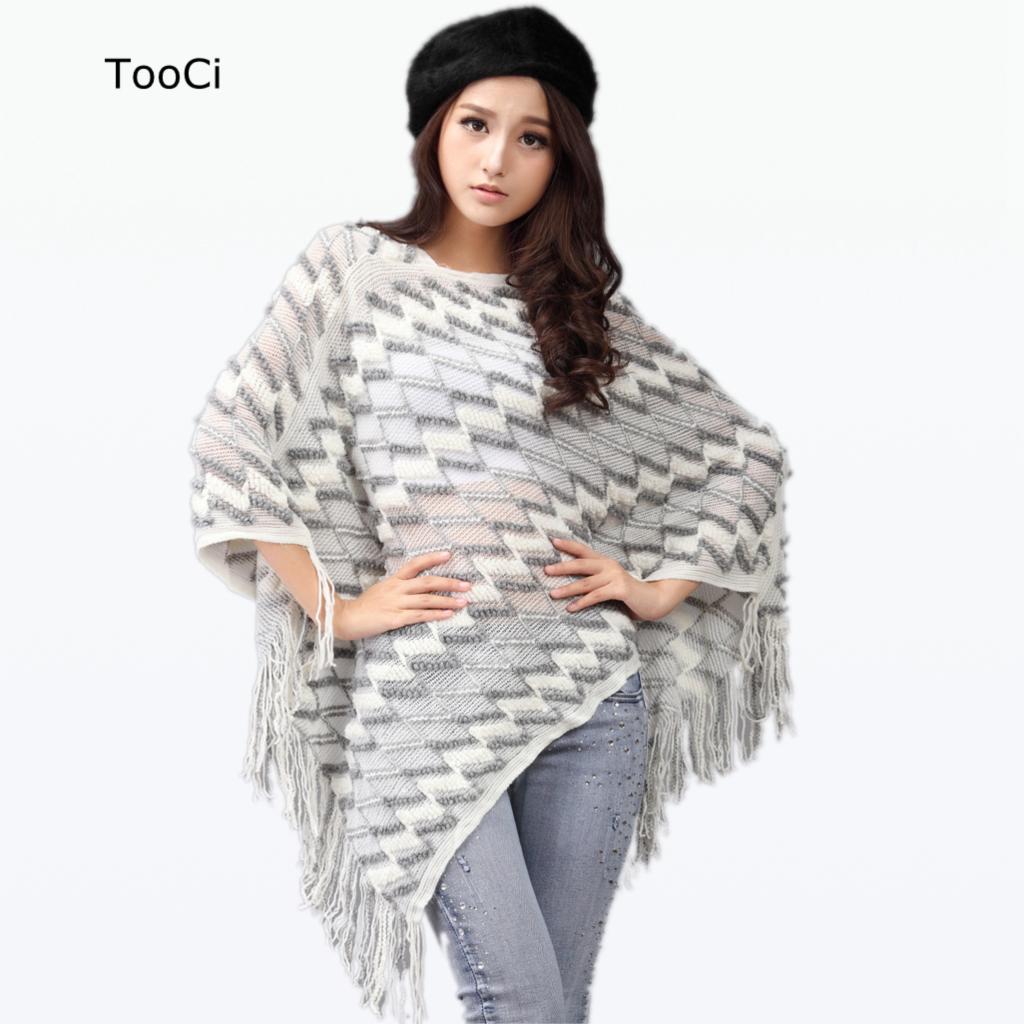 2015 New Spring Autumn women sweater Ladies  Batwing Tassels Poncho sweater Long Knitted Pullovers  women knitted coat