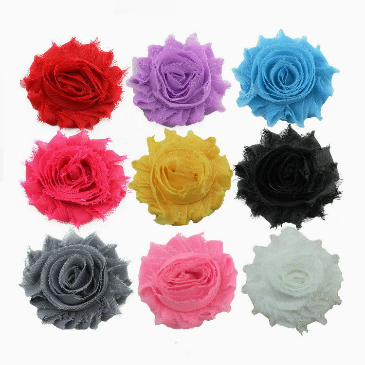 30pcs lot High quality 2 5 Chiffon chic shabby frayed chiffon flowers for headband Free shipping
