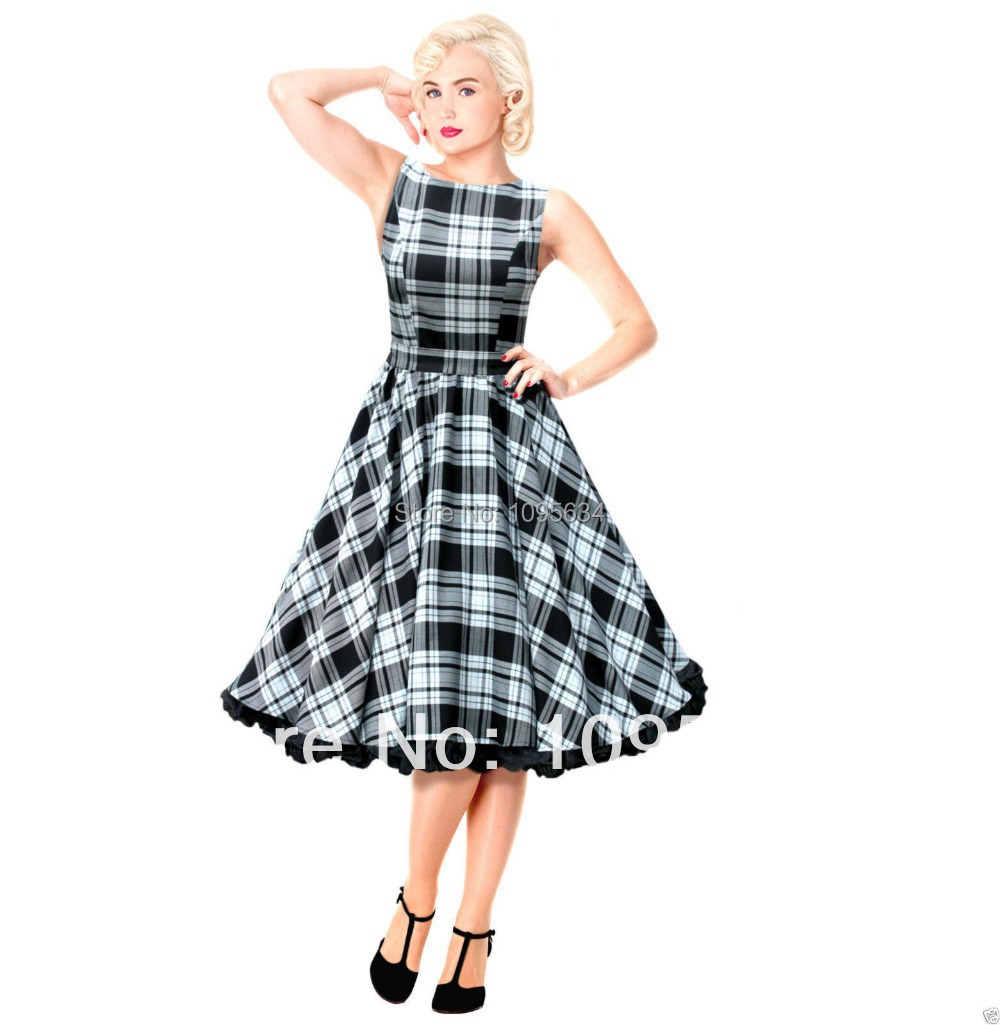 free shipping Swing font b Tartan b font Dress Vintage 50s Rockabilly Party Wedding Pin Up