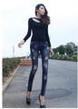 Top fashion 2016 summer high quality elastic low waist woman denim pants vintage cotton button scratched