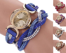 2015 New Two Tone Rhinestone Wrap Faux Suede Round Dial Quartz Bracelet WristWatches Women Classic Watches