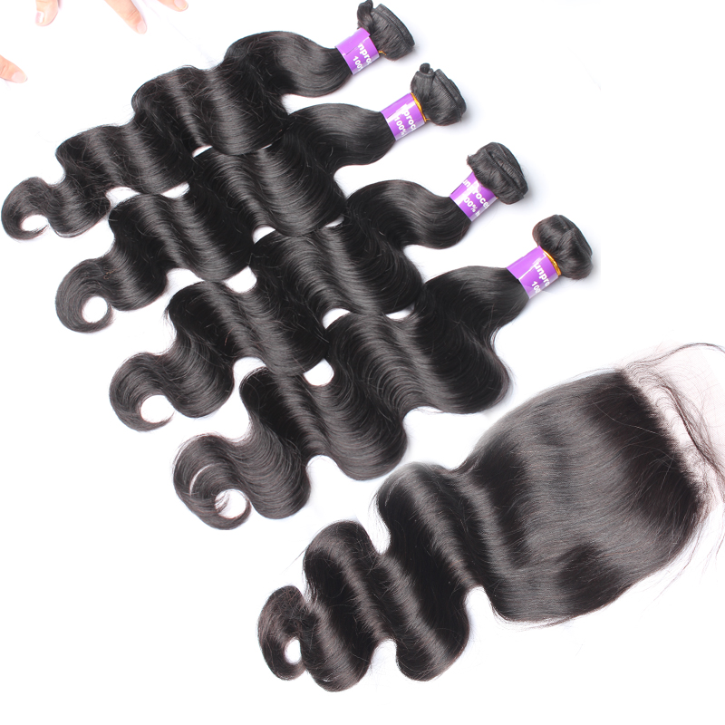 6A Brazilian Body Wave With Closure Human Hair Weft With Closure Brazilian Virgin Hair With Closure Rosa Queen Hair Products