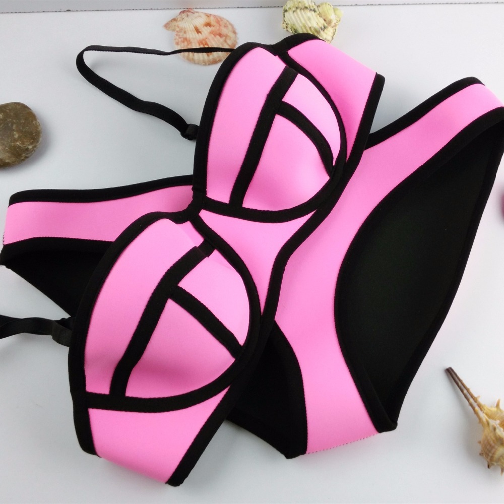 Swimwear Women Fashion Neoprene Bikini Woman New Summer 2015 Sexy Swimsuit Bath Suit Push Up Bikini