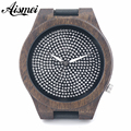 2016 new fashion luxury brand Large Dial Diamond Wood Watch Men women leather diamond quartz watch