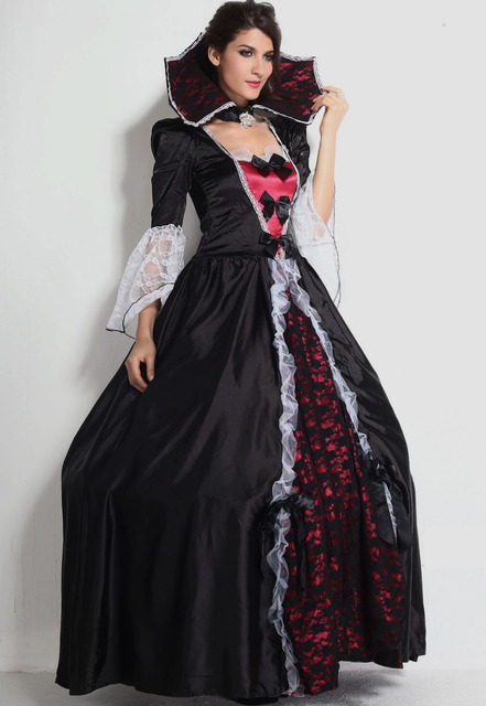 Adult Women Splendid Vampire Dress Halloween Costume Gothic Witch Floor Length Ball Gown Women Costumes +Petticoat Skirt E8840