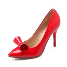 Black Pink Red Women Thin High Heeled Pumps Sexy Pointed Toe Bowknot Office Wedding Nightclub Shoes Plus Size 34-43 Ladies Pump